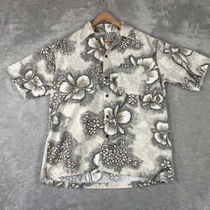 Vintage Pacific Scene Hawaiian Shirt Mens Large Floral Hibiscus Tropical Aloha